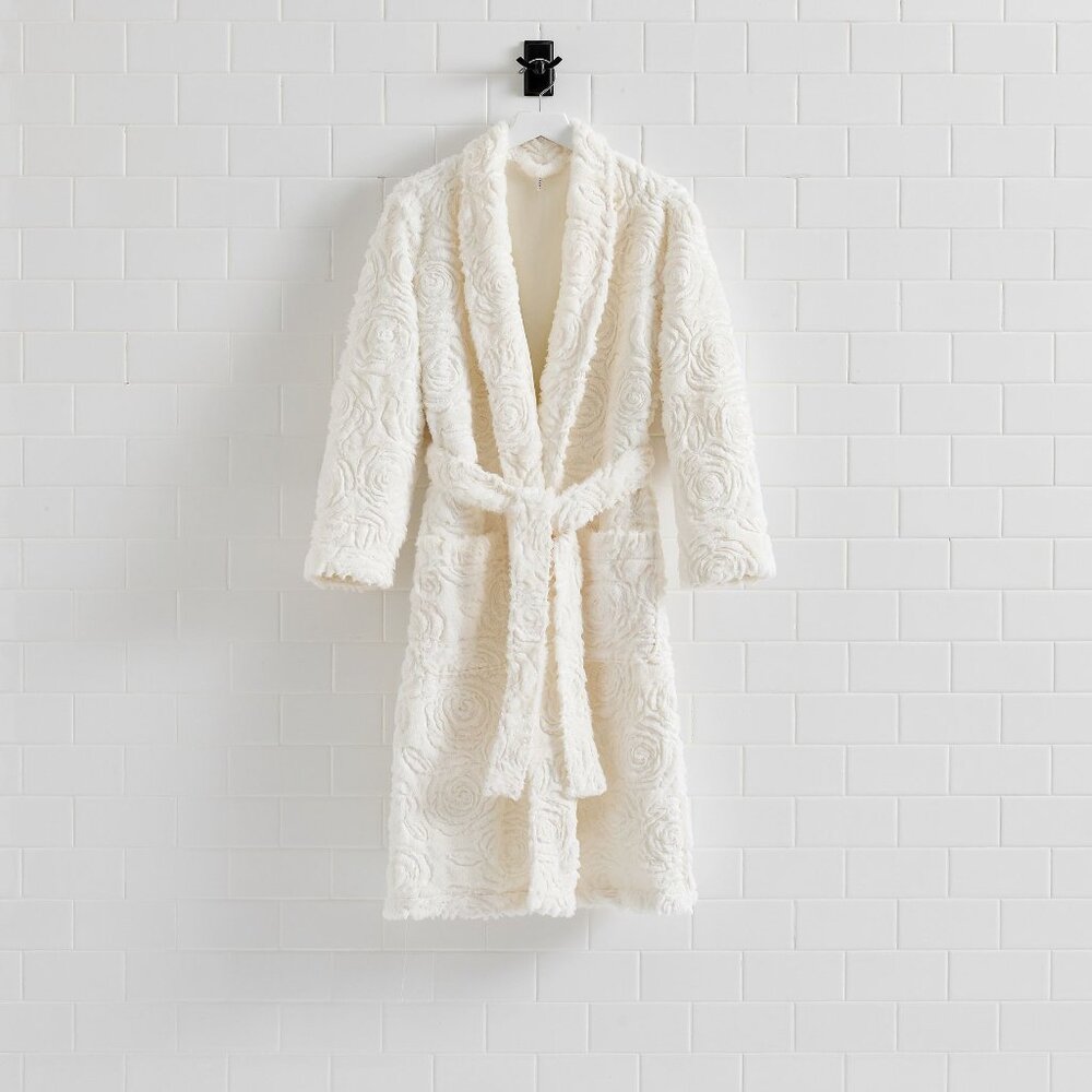 LoveShackFancy White Floral Bath Robe Womens Size Small Pockets Belted NEW